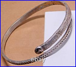 Rare Vintage Solid Silver Native American Etched Snake Arm Cuff Bracelet