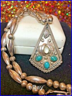 Rare Vintage Sterling Native American Necklace Turquoise Signed Pendant