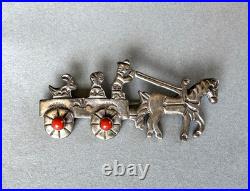Rare Vintage Sterling Silver And Coral Navajo Wagon Pin