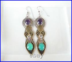 Rare Vintage Sterling Silver Native American Taos Amethyst Chalcedony Earrings