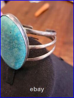 Rare Vintage Sterling Silver Turquoise Bracelet Navajo Signed R Ster Kingman