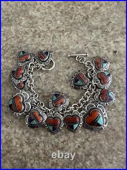 Rare Vintage Turquoise Heart Inlay Sterling Silver Bracelet By Q. T. Quoc Inc