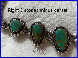 Rare Vintage Turquoise Sterling Silver Handcraft Squash Blossom Station Necklace
