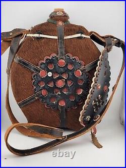 Rare Vintage Unique Large Native American Canteen Covered in Hide with Strap
