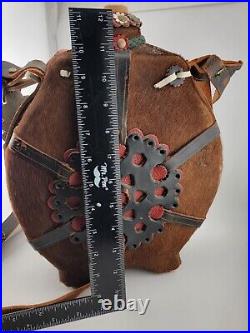 Rare Vintage Unique Large Native American Canteen Covered in Hide with Strap
