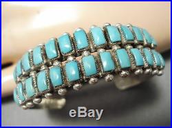 Rare Vintage Zuni Navajo Squared Turquoise Sterling Silver Bracelet Old