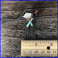 Rare Vintage Zuni Sterling Inlay Native American Church Tie Tack-Fan and Rattle