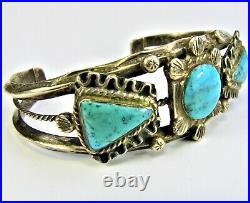 Rare Vntg Signed NG NICK GAMBINO Sterling Silver Turquoise Large Bracelet 37.8g