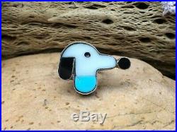 Rare Vntg Sterling Turquoise Mop Snoopy Zuni Old Pawn Boho Style Ring Sz 3.75