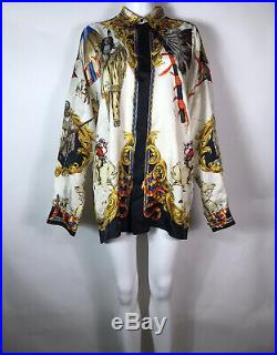 Rare Vtg Gianni Versace AW1992 White Native American Print Silk Shirt M 48