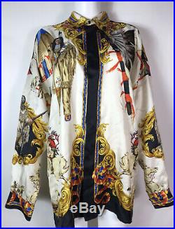 Rare Vtg Gianni Versace AW1992 White Native American Print Silk Shirt M 48