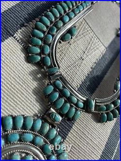 Rare Vtg. Native American Navajo Sterling Silver Turquoise Sun Wheel Necklace