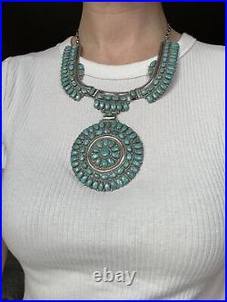 Rare Vtg. Native American Navajo Sterling Silver Turquoise Sun Wheel Necklace