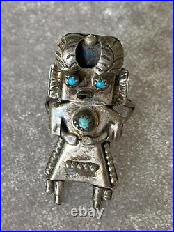 Rare! Vtg Orville Manygoat Sterling Silver Kachina Dancer Turquoise Ring Size 7