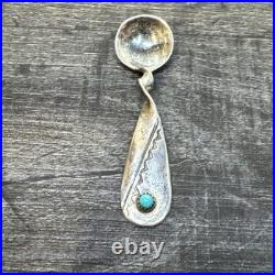 Rare Vtg Signed Native American Navajo Sterling Turquoise Baby Spoon Sugar