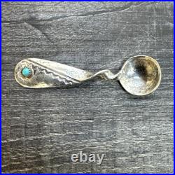 Rare Vtg Signed Native American Navajo Sterling Turquoise Baby Spoon Sugar