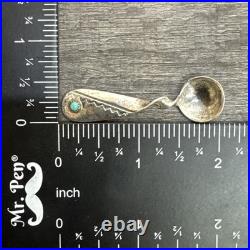 Rare Vtg Signed Native American Navajo Sterling Turquoise Baby Spoon Sugar