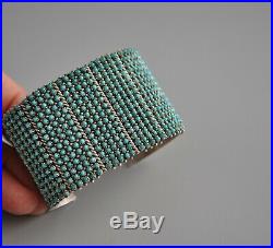 Rare Vtg Zuni Silver Snake Eye Dot Turquoise Bracelet Steven Haloo 450 Stones
