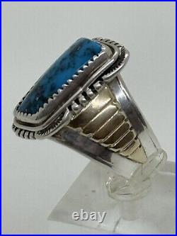 Rare W. Denetdale Navajo Tourqoise Sterling & 14k Ring Size 10