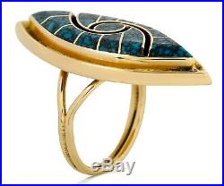 Rare Women's Zuni Dickey Quandelacy OLD LANDERS Blue TURQUOISE 14k Gold Ring