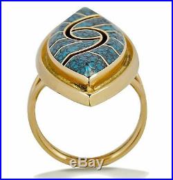 Rare Women's Zuni Dickey Quandelacy OLD LANDERS Blue TURQUOISE 14k Gold Ring