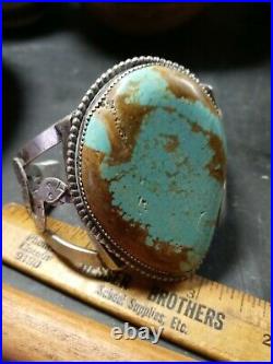Rare Wow Antique Navajo Sterling Fred Harvey Snake Cuff Huge Turquoise #8