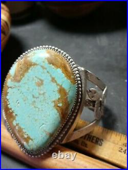 Rare Wow Antique Navajo Sterling Fred Harvey Snake Cuff Huge Turquoise #8