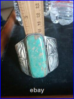 Rare Wow Pawn Huge Navajo Sterling Fred Harvey New Mex Green Turquoise 74grms