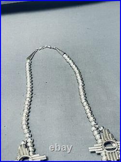 Rare Zia Navajo Turquoise Sterling Silver Squash Blossom Necklace