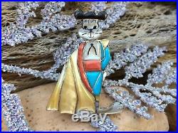 Rare Zuni Bugs Bunny Matador Mop Onyx Turquoise Sterling Cartoon Ring Size 9