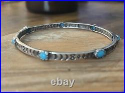 Rare Zuni Navajo Signed Bangle Handmade etched 925 Sterling & Turquoise Bracelet