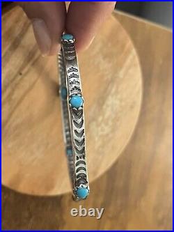 Rare Zuni Navajo Signed Bangle Handmade etched 925 Sterling & Turquoise Bracelet