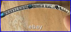 Rare Zuni Navajo Signed Bangle Handmade etched 925 Sterling & Turquoise Bracelet