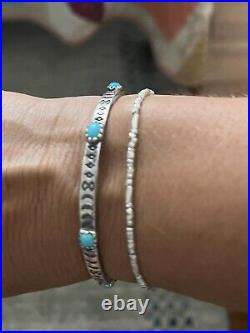 Rare Zuni Navajo Signed Bangle Handmade etched 925 Sterling & Turquoise Bracelet