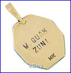 Rare Zuni Signed Wayne Quam Inlaid Natural Gemstone 14k SOLID Gold Pendant