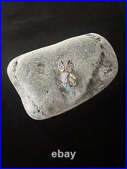 Rare Zuni Snowa Esalion Sterling Silver Multi Stone Inlay Owl Pendant/Brooch 83