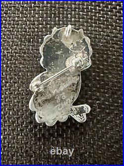 Rare Zuni Snowa Esalion Sterling Silver Multi Stone Inlay Owl Pendant/Brooch 83