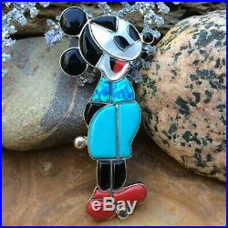 Rare Zuni Sterling Silver Inlaid Mickey Mouse Turquoise Inlaid Pendant Pin Wow