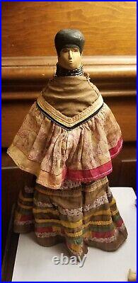 Rare antique Seminole Native American Indian beaded wood doll 12