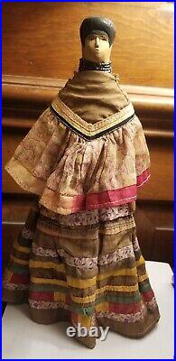 Rare antique Seminole Native American Indian beaded wood doll 12