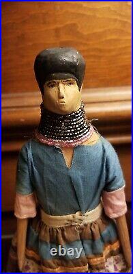 Rare antique Seminole Native American Indian beaded wood doll 12