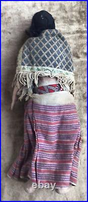 Rare c1930s Native American Cloth Woman Doll with Bead Teeth & Glass Eyes