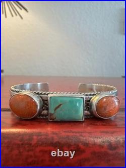Rare find Vintage Sterling Silver 3 stone cuff Turquoise and Coral