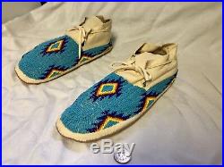 Rare turquoise Beaded Moccasins Native American Design Mint Condition Unused