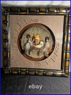 Reduced Very Rare Native American Folk Art Chief/wolf/eagle Shadowbox Wood/glass