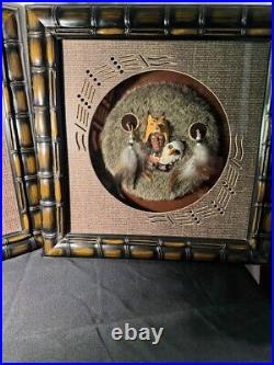 Reduced Very Rare Native American Folk Art Chief/wolf/eagle Shadowbox Wood/glass