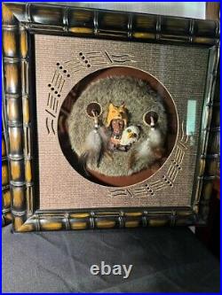 Reduced Very Rare Native American Folk Art Chief/wolf/eagle Shadowbox Wood/glass