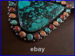 Renelle Perry Turquoise & Multi Stone Sterling Silver Large Pendant & Chain Rare