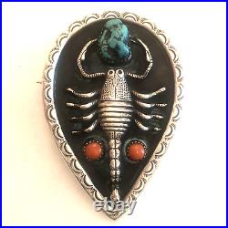 SCORPION BROOCH Turquoise Jade 925 Sterling Silver Native American RARE Vintage