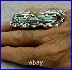 San Felipe JACOB TRONCOSA Lizard Ring Sterling #8 Turquoise HUMONGOUS Very Rare